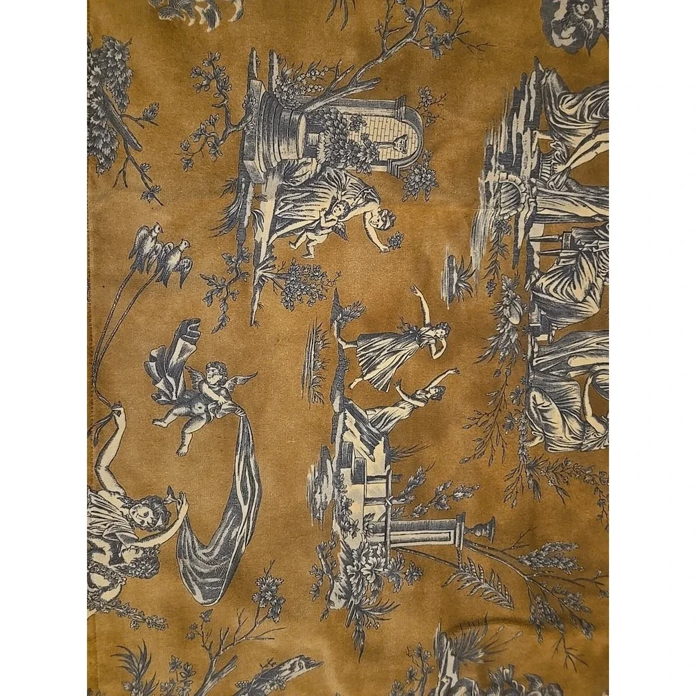 Vintage Toile de Jouy Fabric Panel – French Country Pastoral Scene – Red &‎ Blue